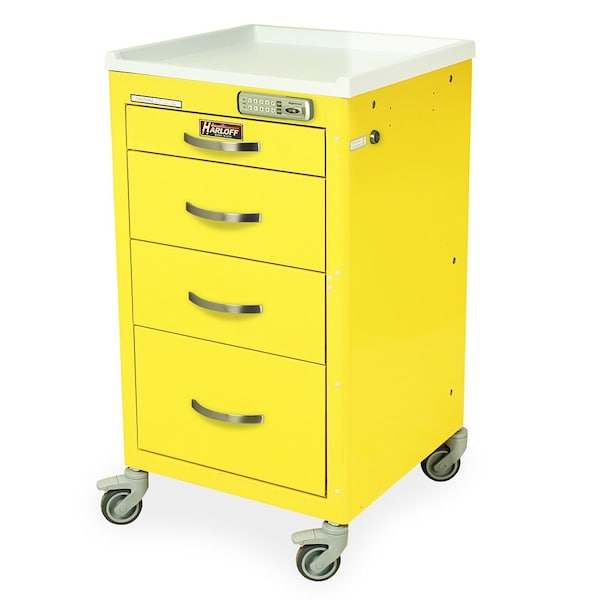 Short Infection Control Medical Cart, Mini Width, Four Drawers, E-Lock